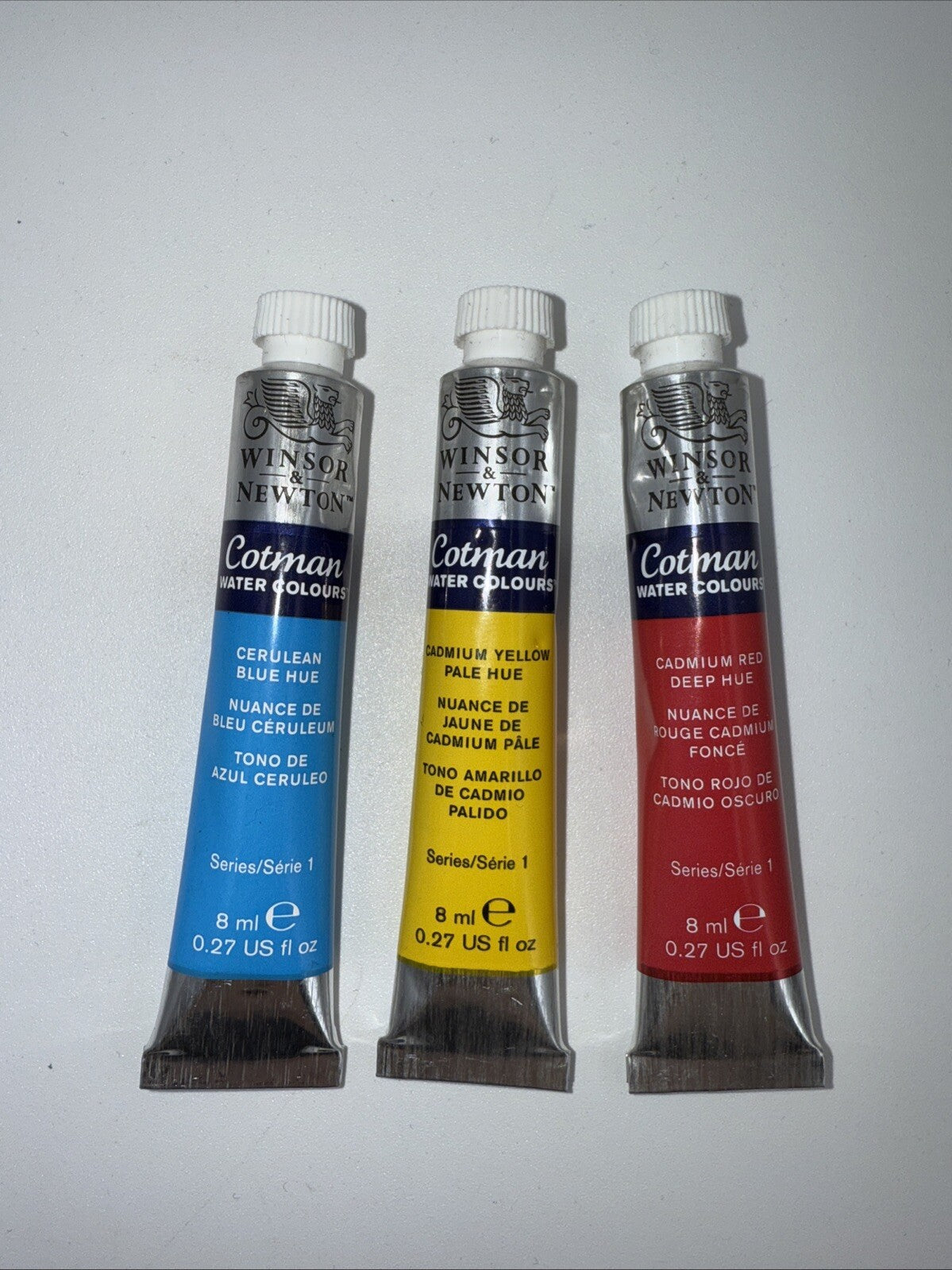 Combo Lot Of 3 Winsor & Newton Cotman Water Colours, 8ml, Red, Yellow, Blue
