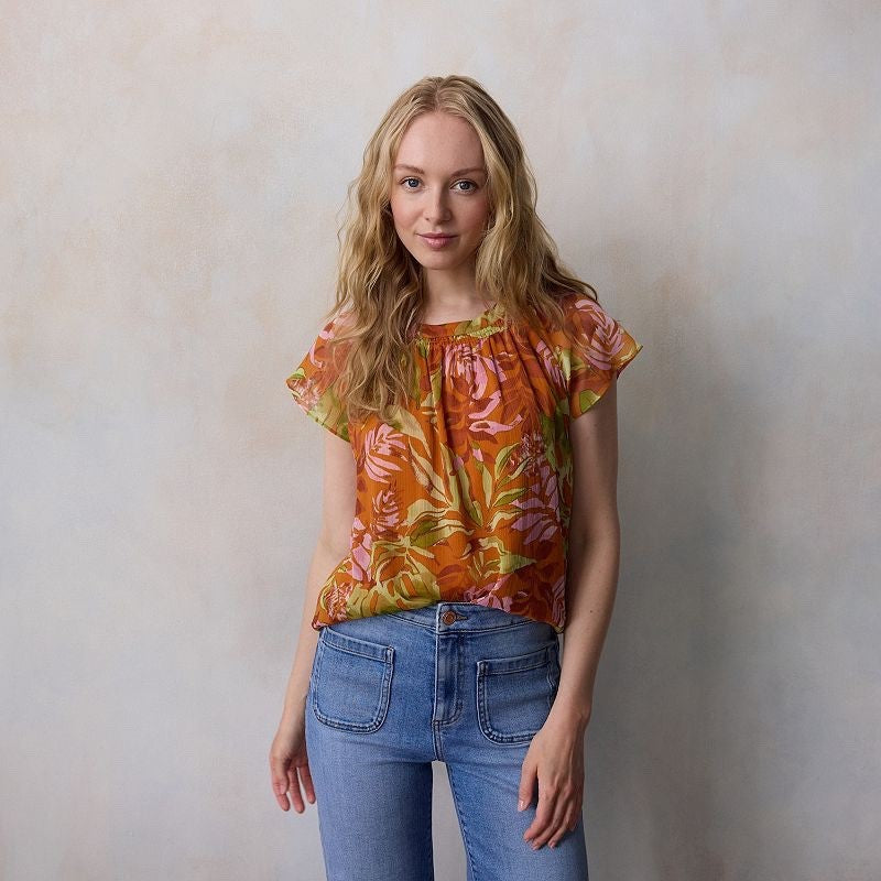 $35 LC Lauren Conrad Women’s Shirred Neck Shell Top-Spice Misty Jungle-Medium