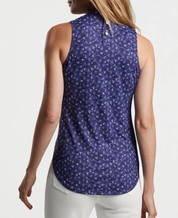 $95 Peter Millar Women’s Scottie Tossed Print Sleeveless Top- Navy Blue- Medium