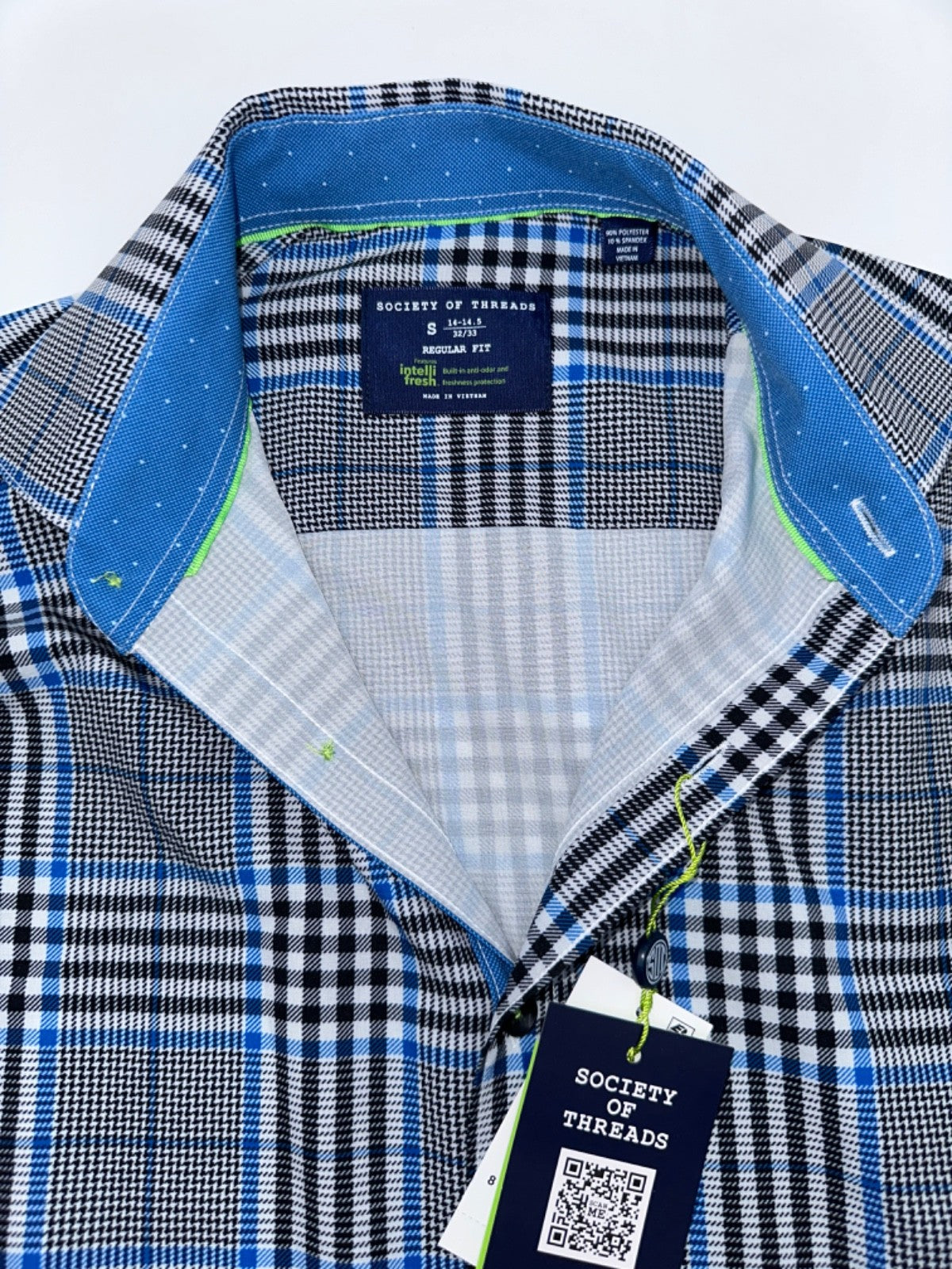 $80 Society Of Threads Men's Button Down 4 Way Stretch Shirt - Blue - Small-New