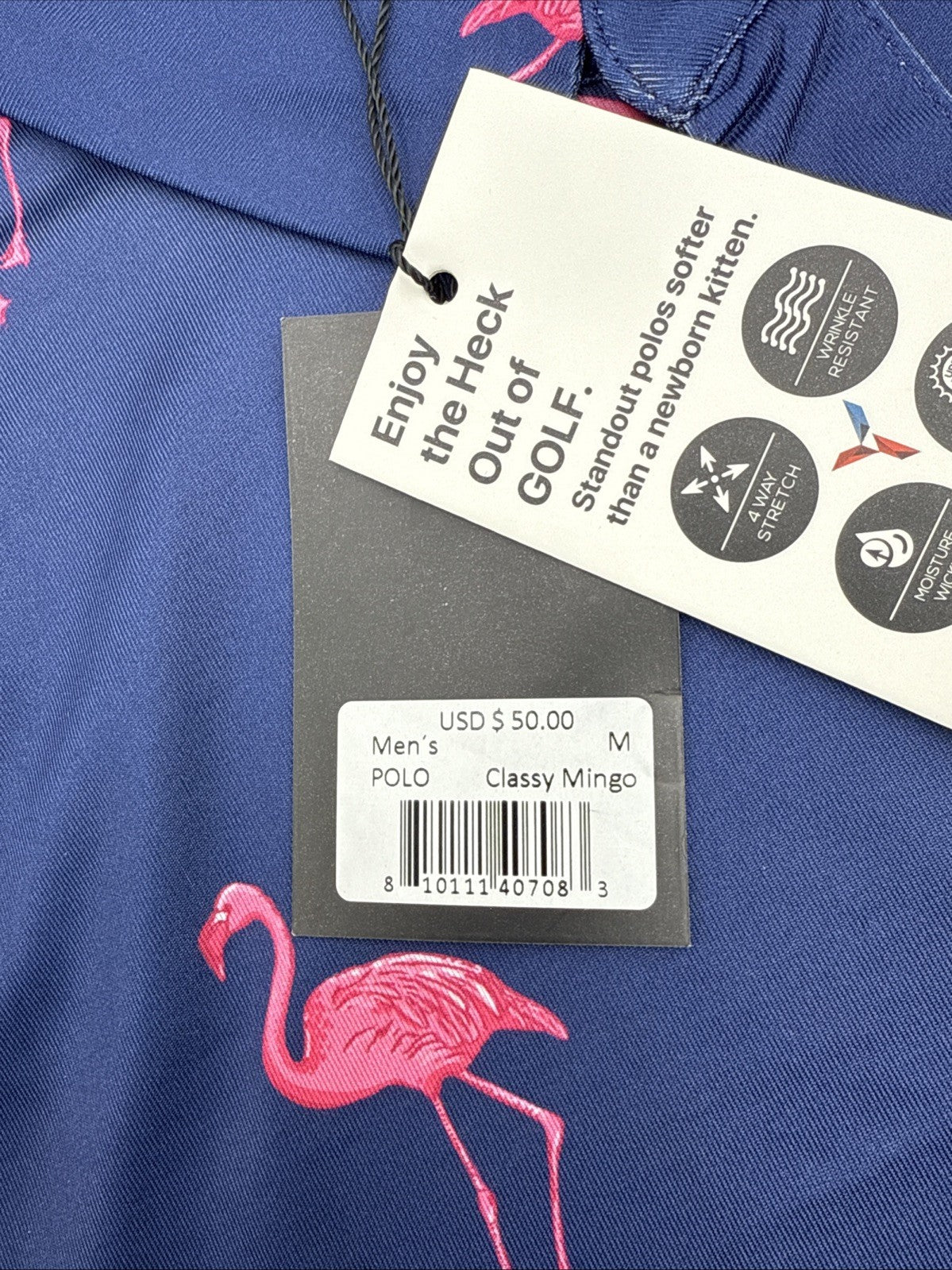$50 Yatta Golf Men’s 3 Button Polo Shirt - Classy Mingo Navy Pink - Medium - New