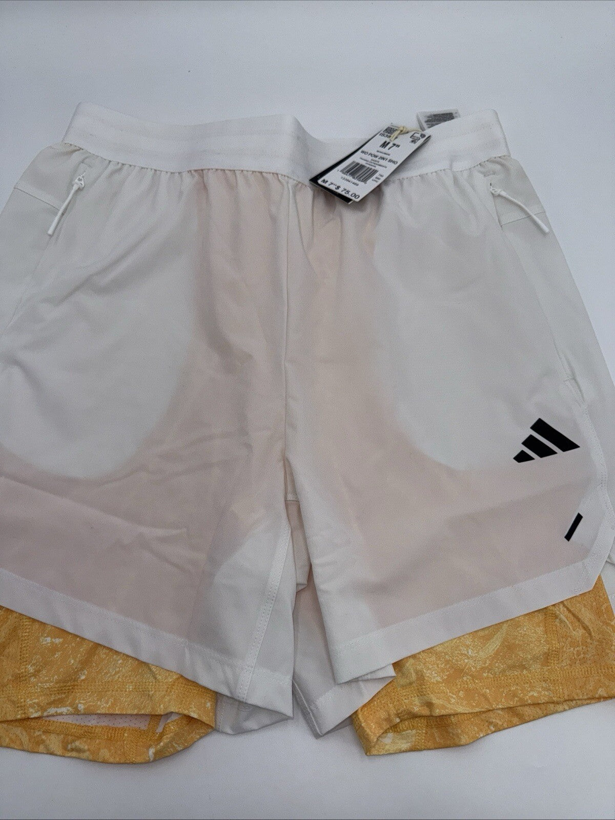 $75 ADIDAS Men's Power Workout 2-in-1 Training Shorts IS3837- White- Medium 7”-