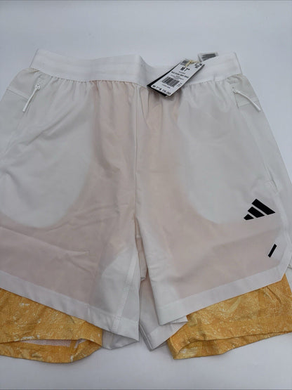 $75 ADIDAS Men's Power Workout 2-in-1 Training Shorts IS3837- White- Medium 7”-