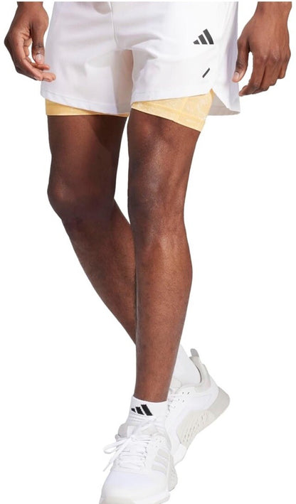 $75 ADIDAS Men's Power Workout 2-in-1 Training Shorts IS3837- White- Large 5”-