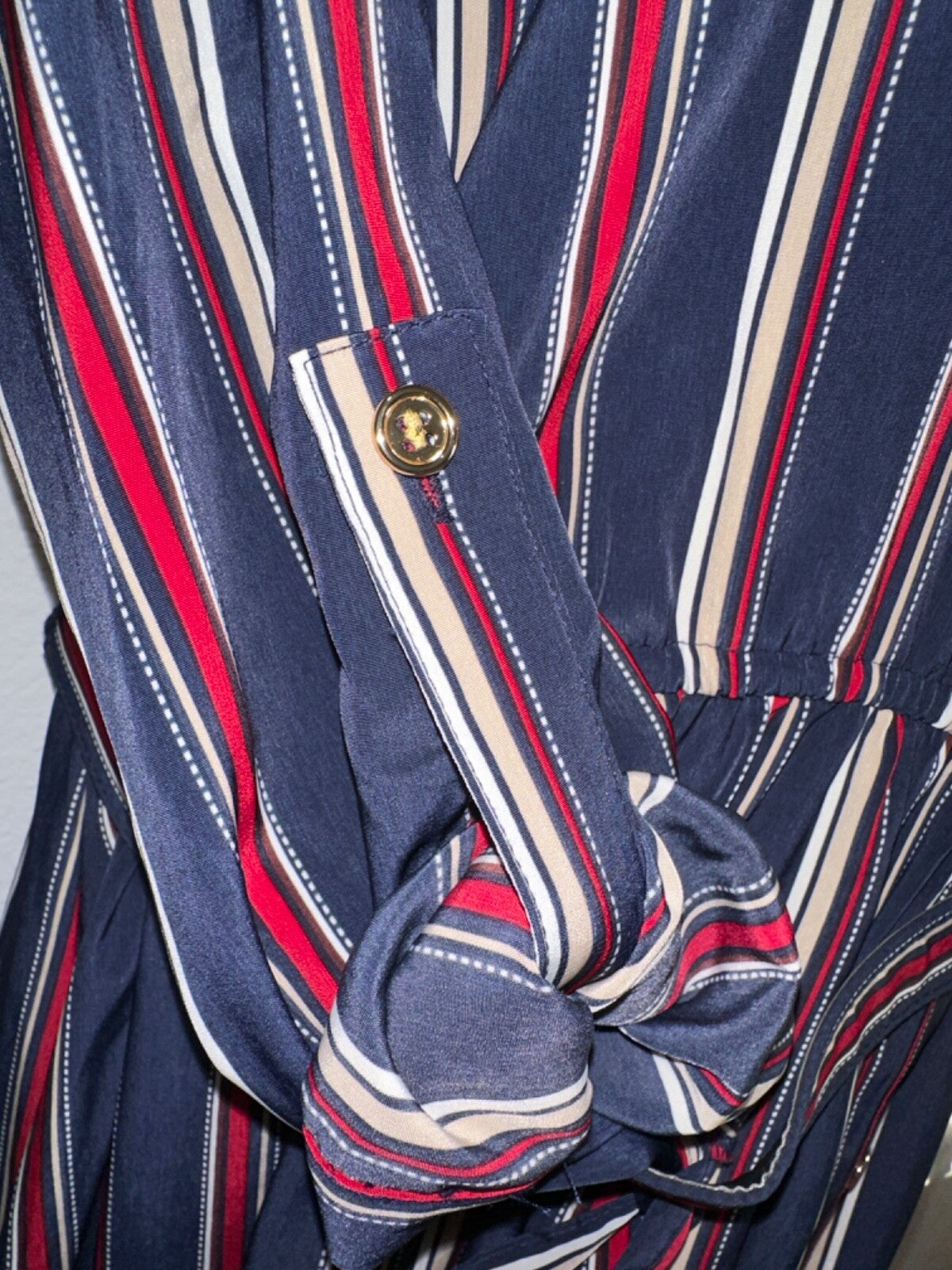 $110 Charter Club Women's Striped Drawstring Dress- Deepest Navy - Size 14-New