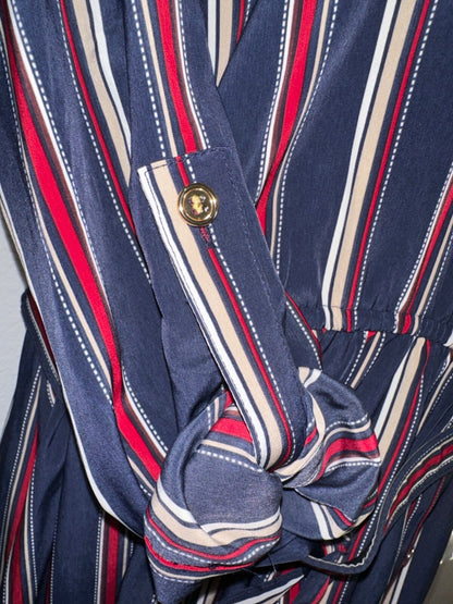 $110 Charter Club Women's Striped Drawstring Dress- Deepest Navy - Size 14-New