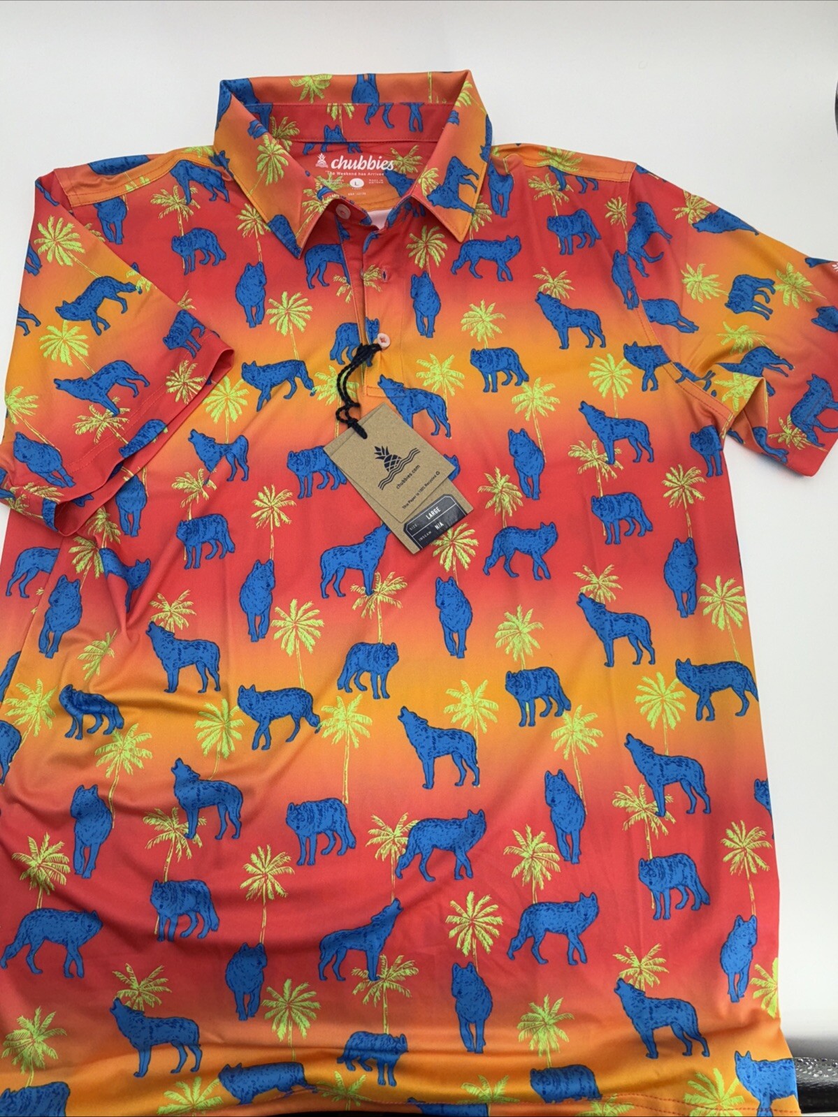 Chubbies Men's The Howler Moon Performance Polo Shirt-Orange Multi-Large-New