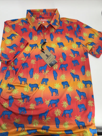 Chubbies Men's The Howler Moon Performance Polo Shirt-Orange Multi-Large-New