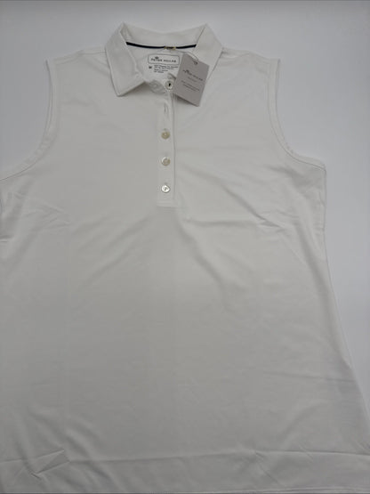$95 Peter Millar Women’s Sleeveless Banded Polo Shirt - White - Medium- New Tag