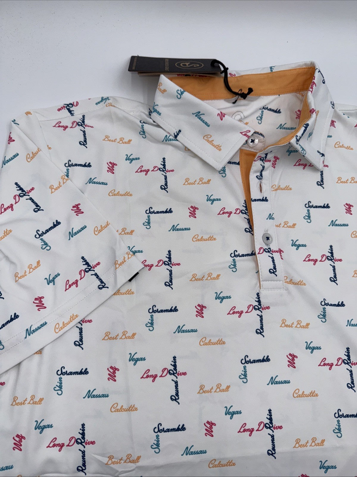 $65 Swannies Men’s Golf Barber Polo Shirt-White/Multi - Medium- New With Tags