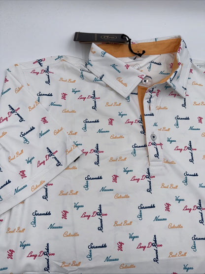 $65 Swannies Men’s Golf Barber Polo Shirt-White/Multi - Medium- New With Tags