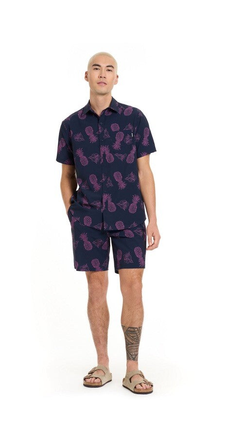 $40 Hurley Men's Salem Performance Pineapple Woven Shorts-Navy-Small-NEW