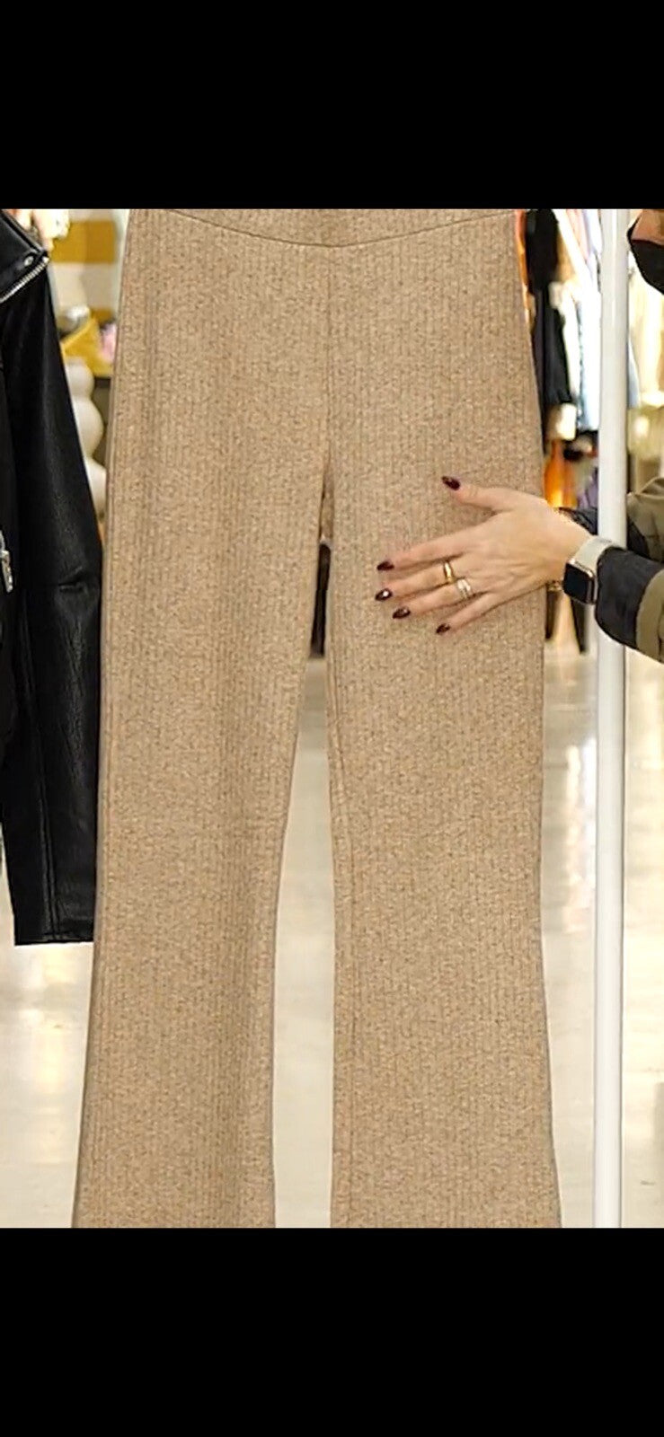 Vince Women’s Rib Knit Flare Pants Pull On Elastic Waist-Beige- XLarge-New $195