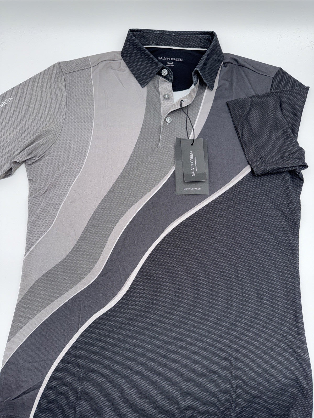 $100 Galvin Green Men’s Mico Golf Shirt Polo- Sharkskin Grey Black - Small -New