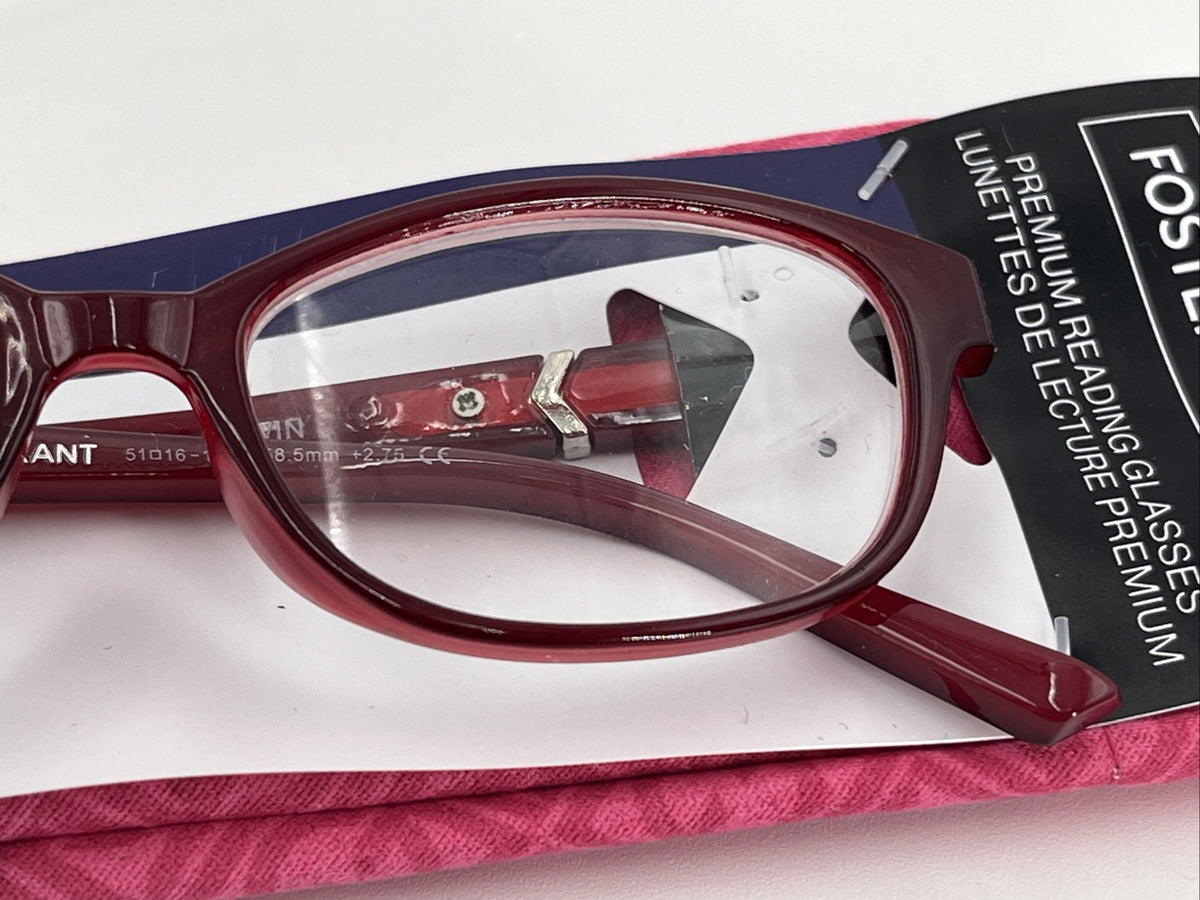FOSTER GRANT Parissa Unisex Fashion Maroon Reading Glasses +2.75 Retail $25.99