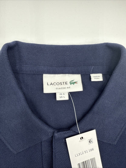 $140 Lacoste Men’s Long Sleeve Classic Pique Polo Shirt-Navy Blue-Large-New Tag