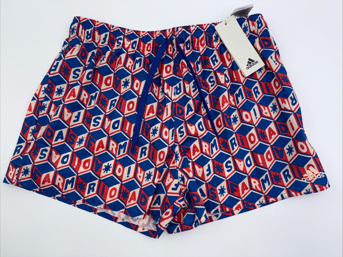$70 Adidas Men’s CLX Farm 3s All Over Print Swim Trunks- Blocks Blue-Medium-New