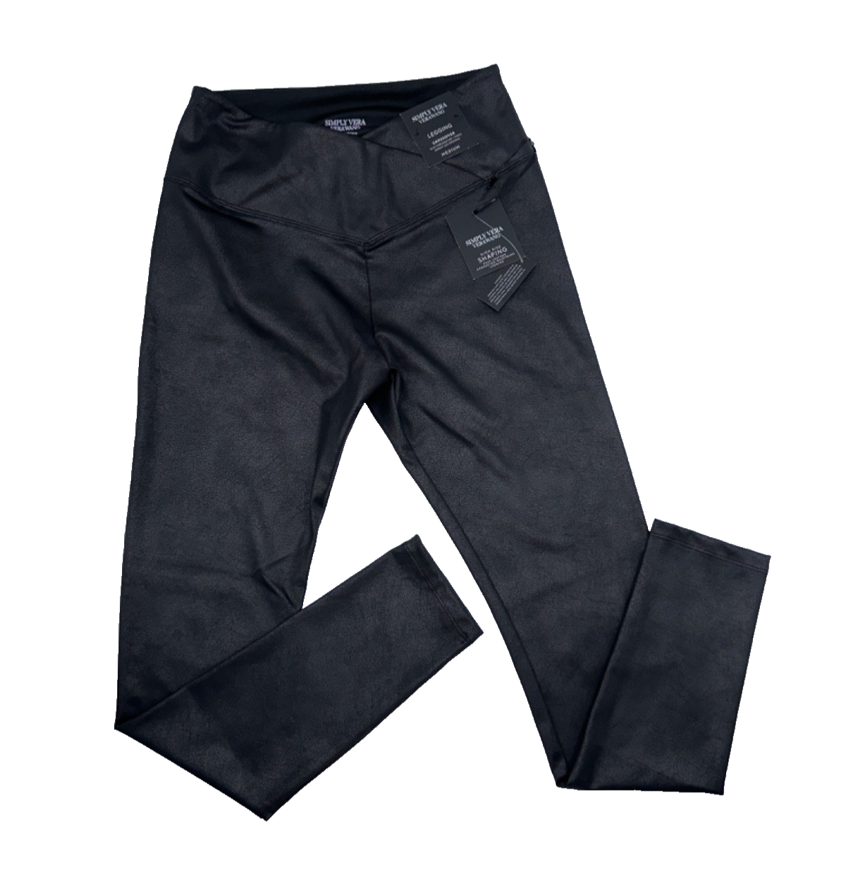 $46 Simply Vera Women’s High Rise Faux Leather Shaping Leggings-Black-Medium