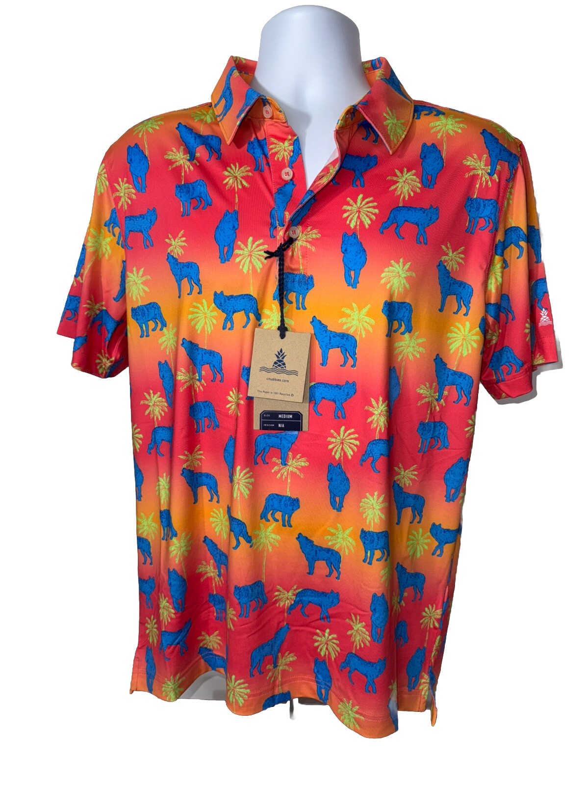Chubbies Men's The Howler Moon Performance Polo Shirt-Orange Multi-Medium-New