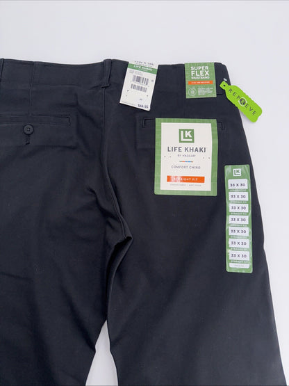 Haggar Men’s Life Khaki Straight Fit Chino Pants - Black- Size: 33W 30L- NEW