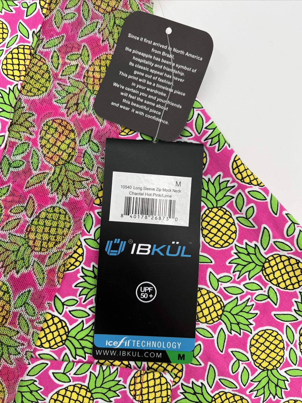 $100 Ibkul Women’s Long Sleeve Zip Mock Neck Top-Chantal Pink/Lime-Medium-New