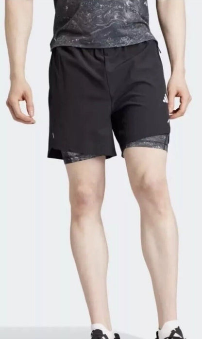 $75 Adidas Men’s 7 " WO POW 2IN1 Compression Shorts- Black/Black- Small-New
