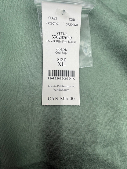 $79 WHBM Women’s-Button Blouse Shirt -Sage Green- XLarge-New Tag