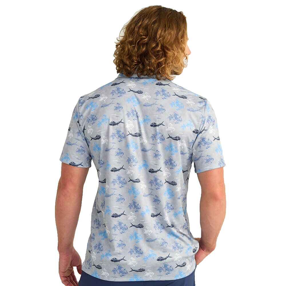 $55 Huk Men's KC Pursuit Printed Polo Shirt - Marolina Blue - Large - New Tag