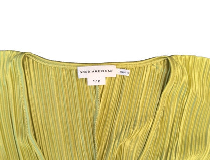 $129 Good American Women’s- Plissé Ruched Top Blouse Shirt- Chartrusse- Size 1/2