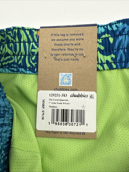 $80 Chubbies Men’s The Coral Quarrels 7” Swim Trunk Liner Shorts-Aqua - Medium