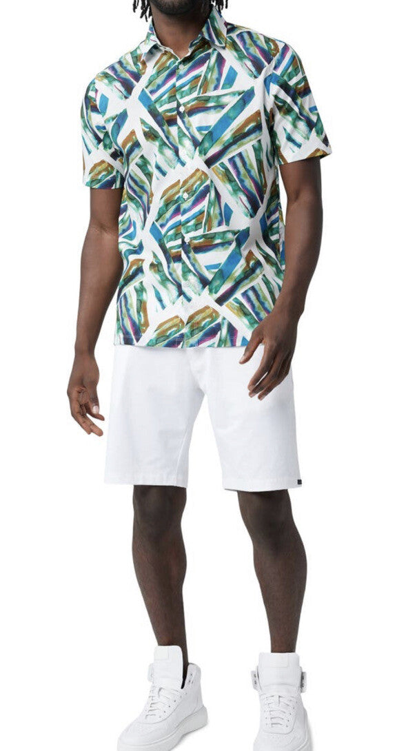 Good Man Brand Big On-Point Printed Cotton Short Sl Shirt-Watercolor Line-Medium