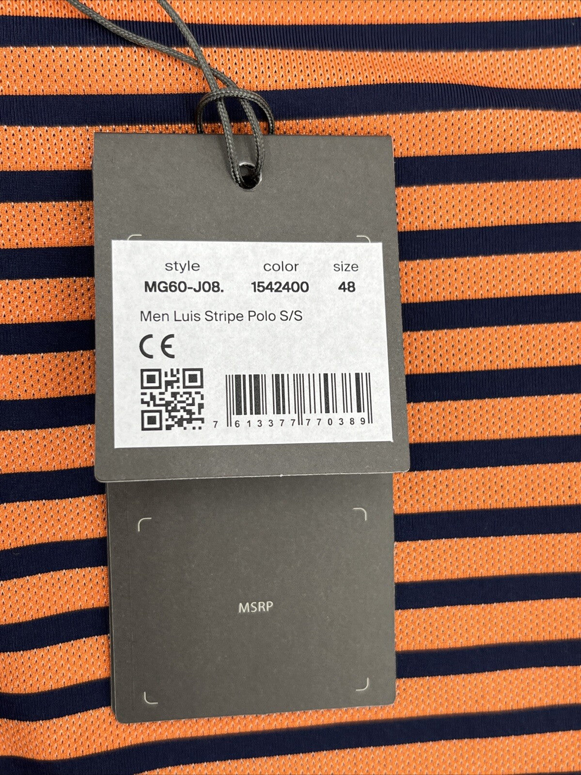 $109 KJUS Men’s Luis Stripe Comfort Golf Polo Shirt MG60-JO8-Tangerine-Small-New