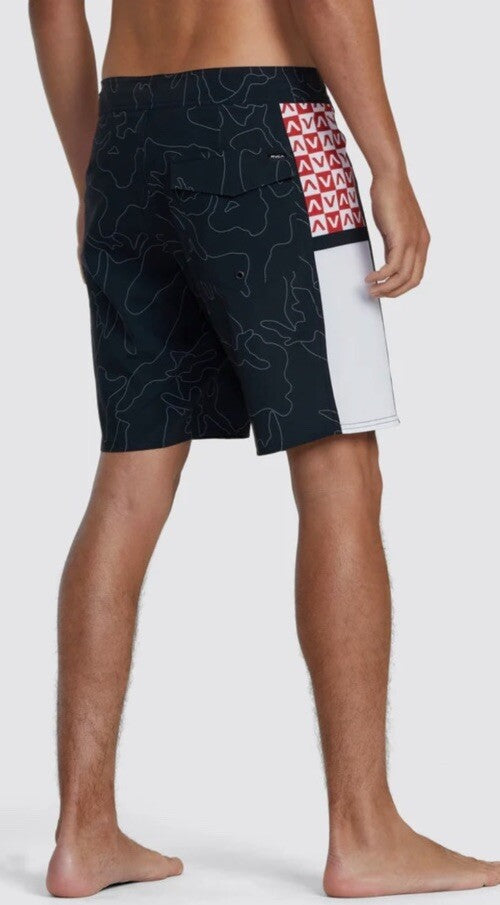 $60 RVCA Men’s Apex 2 - 18" Boardshorts Trunk - Camo Black/Red- Size: 30”- New