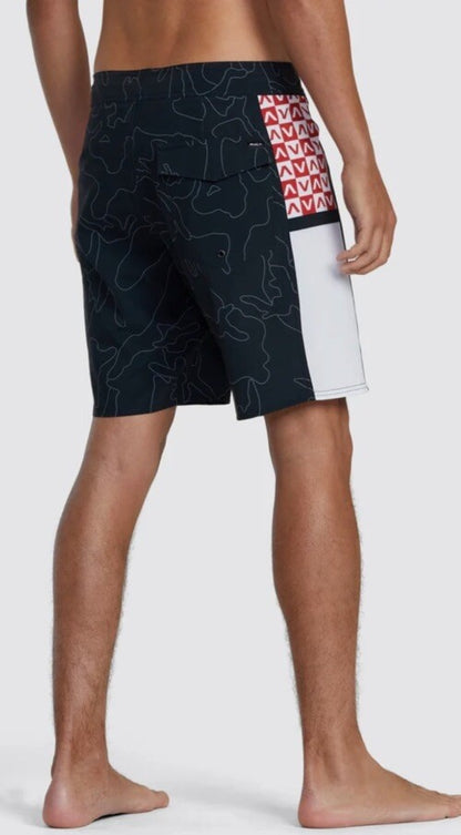 $60 RVCA Men’s Apex 2 - 18" Boardshorts Trunk - Camo Black/Red- Size: 30”- New