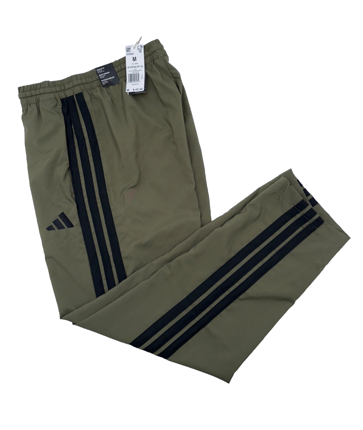 $45 Adidas Men’s Essentials 3 Stripe Standford Hem Pants-Olive Starta- Medium