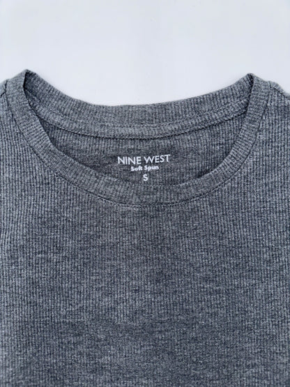 Nine West Women's Soft Spun Fitted Ribbed Crewneck Top - Coal Heather-Small-New