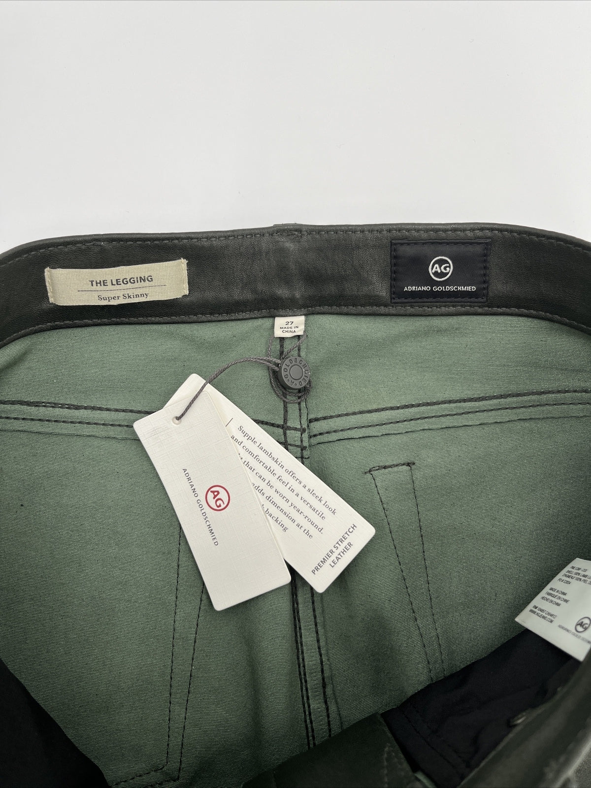 $975 Adriano Goldschmied AG Women’s The Legging Super Skinny Pants-Olive-27W-NEW