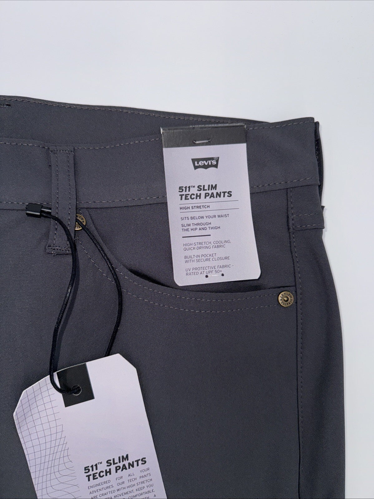 $70 Levi's Men's 511 Slim Tech Pants Stretch A92130010- Grey- 32W 32L - New Tag