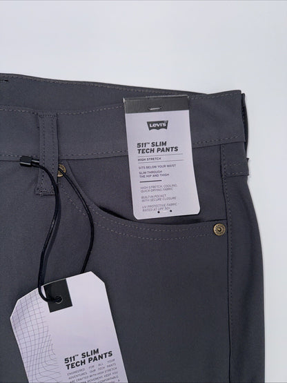 $70 Levi's Men's 511 Slim Tech Pants Stretch A92130010- Grey- 32W 32L - New Tag