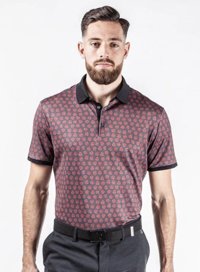 $100 Galvin Green Men’s Forged Iron Golf Shirt Murphy Polo- Grey/Red-Medium-New