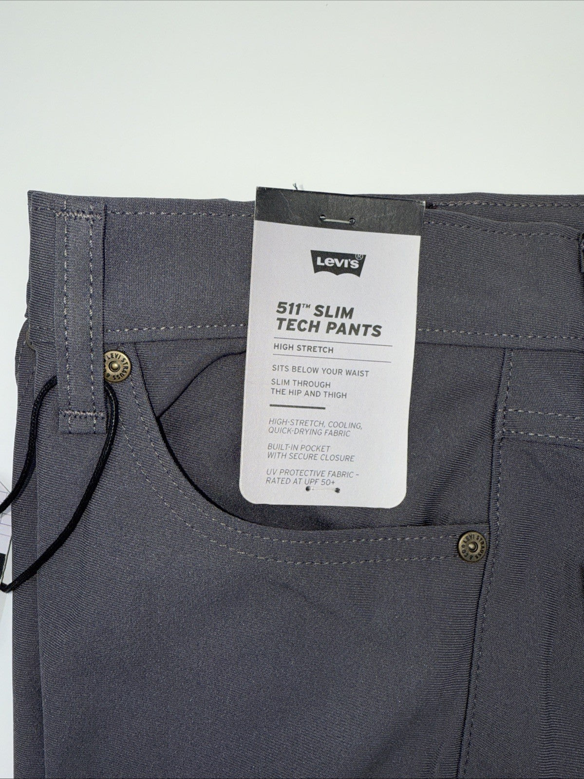 $70 Levi's Men's 511 Slim Tech Pants Stretch A92130010- Grey- 30W 30L - New Tag