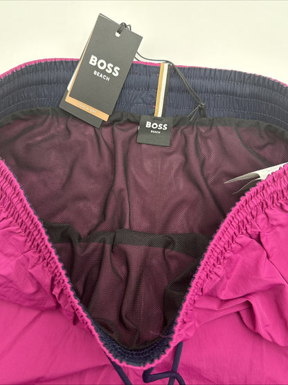 $58 Hugo Men’s- Boss/Hugo Men's Lee Drawstring Swim Trunks- Fuchsia -Medium -New