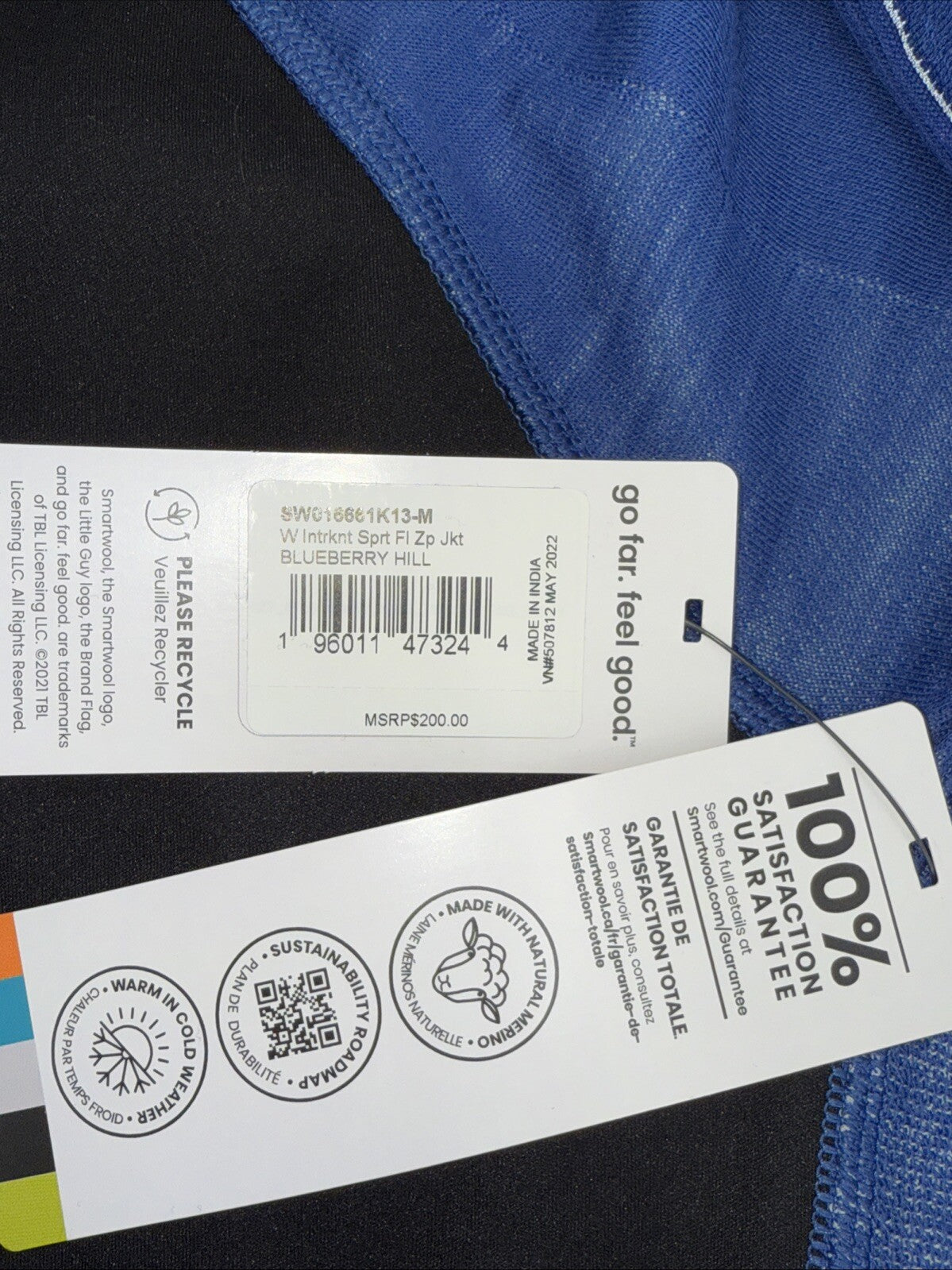 $200 SmartWool Woman’s Intraknit Active Jacket Merino Wool-Black/Blue-Medium-New