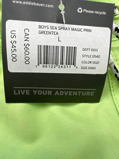 $45 Eddie Bauer Boys Sea Spray Magic Print Swim Shorts - Green Tea - Large -New