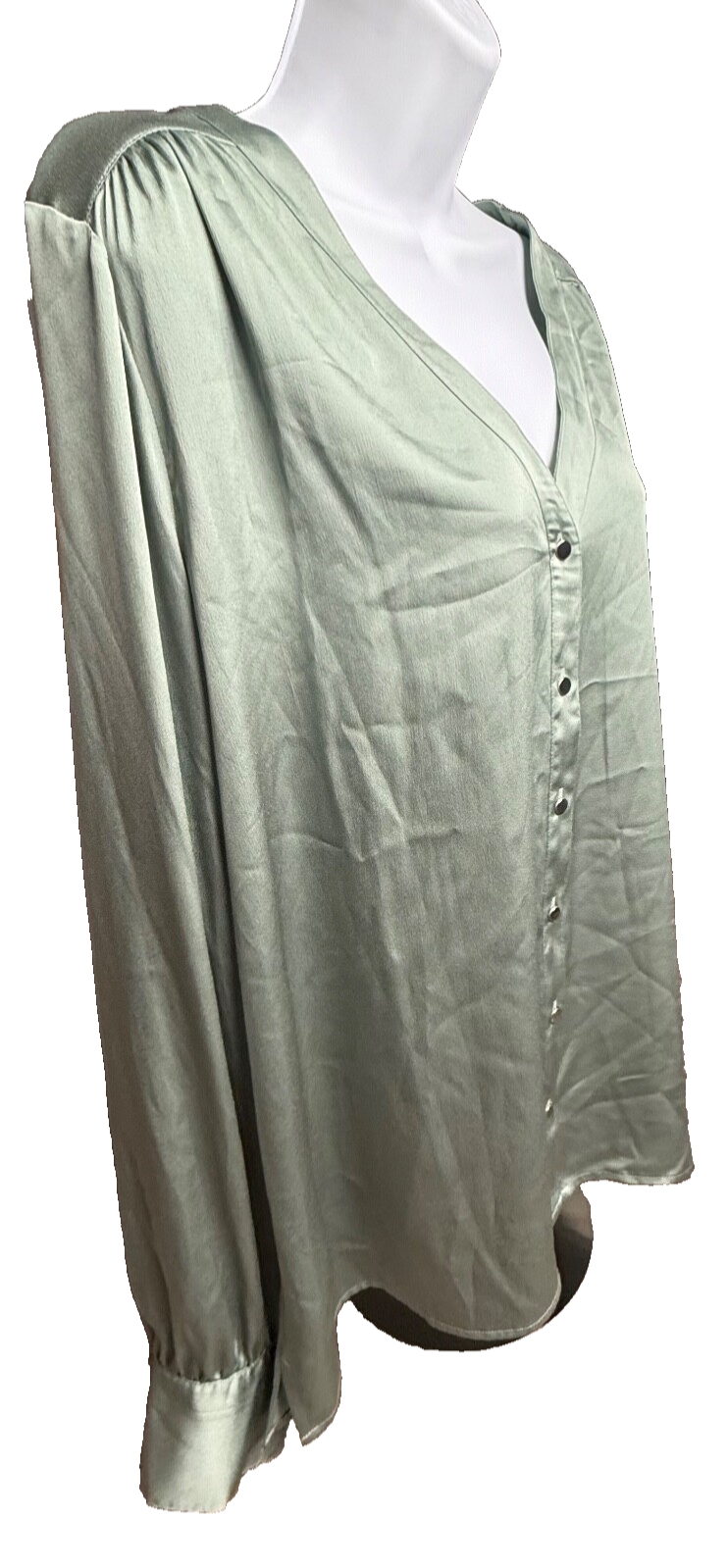 $79 WHBM Women’s-Button Blouse Shirt -Sage Green- XLarge-New Tag