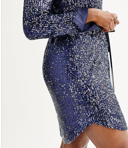 $69 Intempo Women’s-Sequin Button Up Dress-Navy Sparkly -Medium-New With Tag