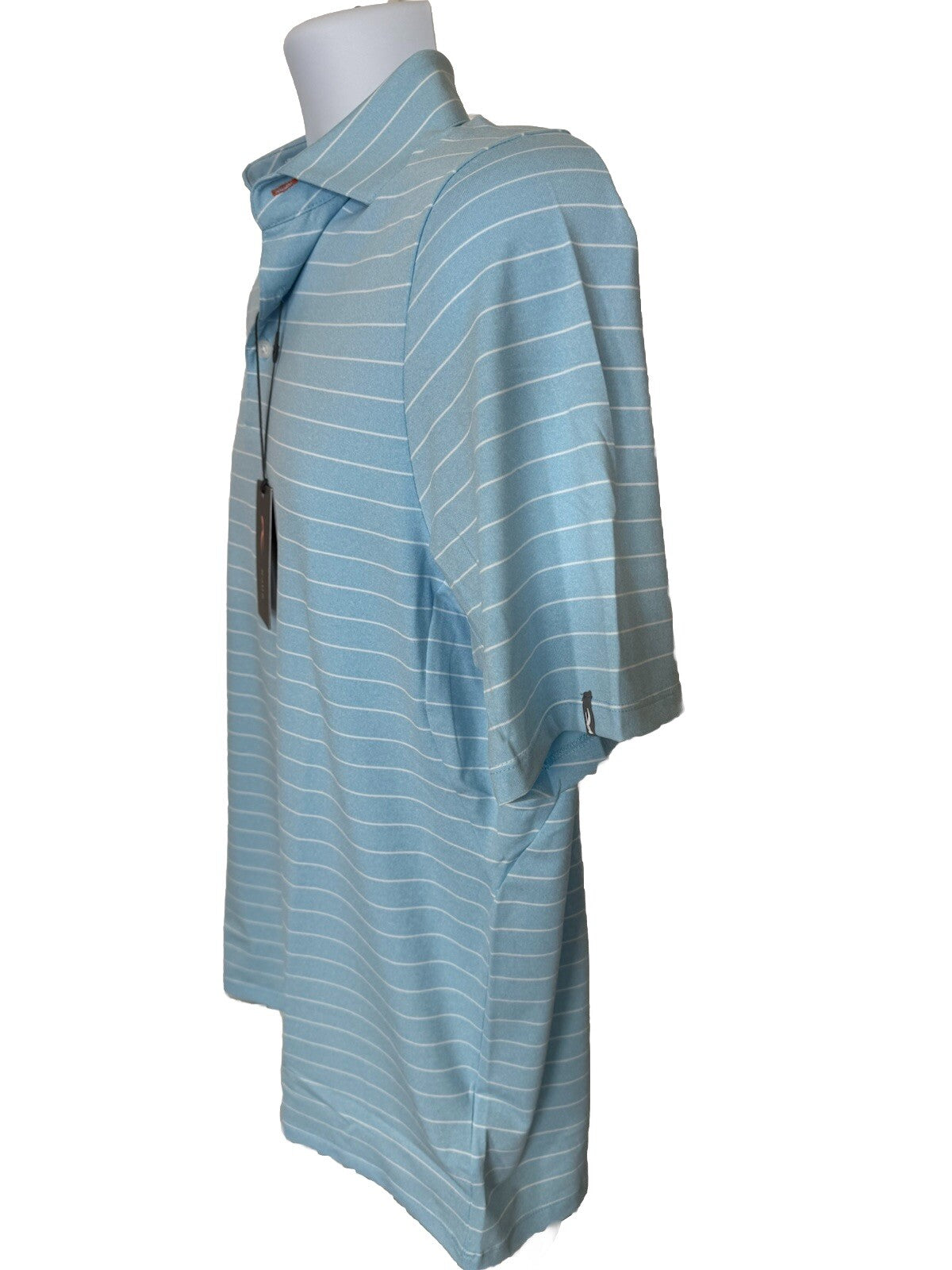 $99 Kjus Men’s Soren Golf Polo Striped Performance Shirt-Blue-Size: 50/Medium