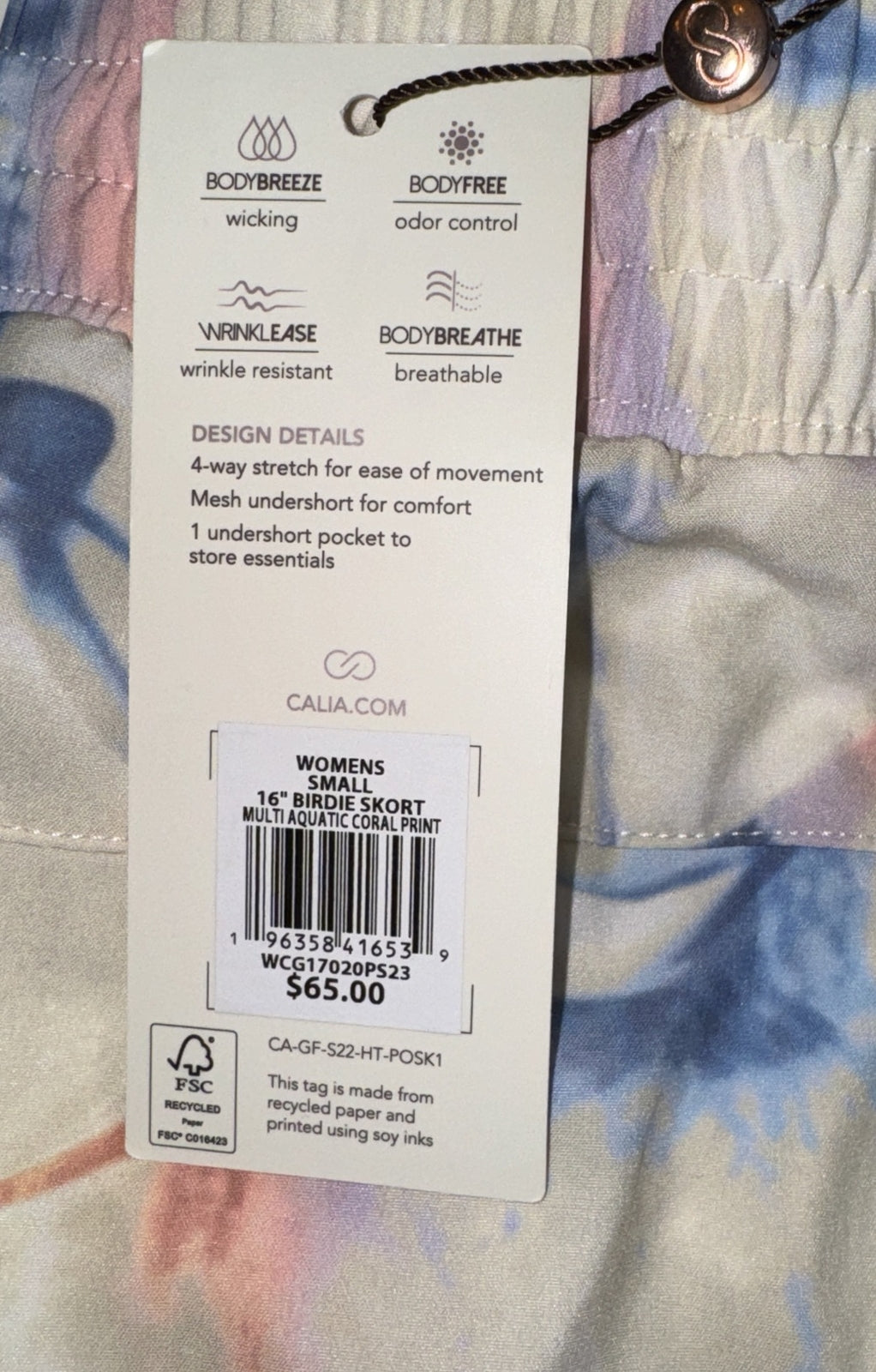 $65 CALIA Women's 16" Birdie Golf Skort- Aquatic Coral Print- Small - NWT