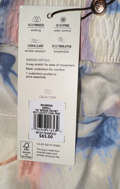 $65 CALIA Women's 16" Birdie Golf Skort- Aquatic Coral Print- Small - NWT