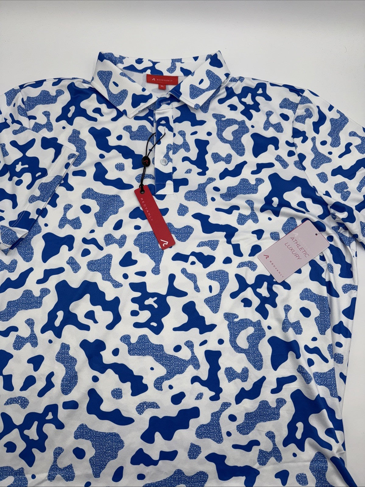 $110 Redvanly Men’s Camo Barres Golf Performance Stretch Polo Shirt-Blue-XLarge